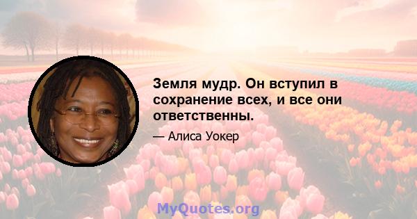 Земля мудр. Он вступил в сохранение всех, и все они ответственны.