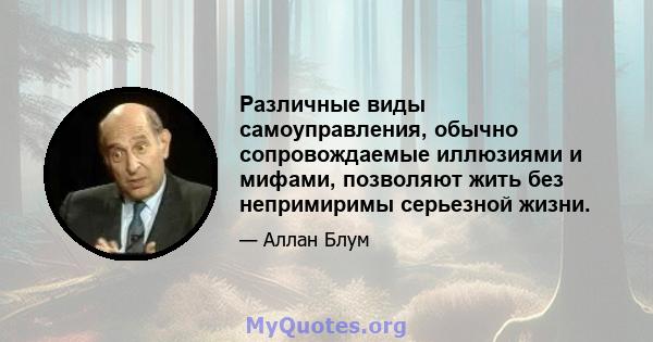 Различные виды самоуправления, обычно сопровождаемые иллюзиями и мифами, позволяют жить без непримиримы серьезной жизни.