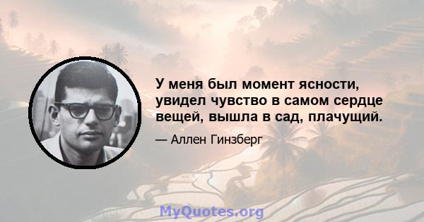 У меня был момент ясности, увидел чувство в самом сердце вещей, вышла в сад, плачущий.