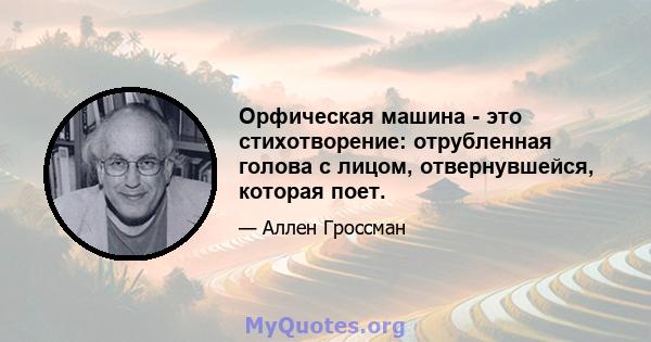 Орфическая машина - это стихотворение: отрубленная голова с лицом, отвернувшейся, которая поет.