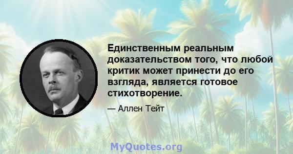 Единственным реальным доказательством того, что любой критик может принести до его взгляда, является готовое стихотворение.