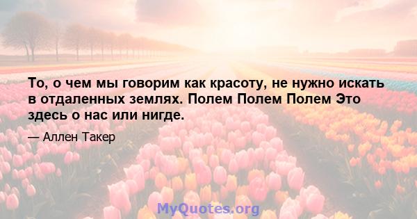 То, о чем мы говорим как красоту, не нужно искать в отдаленных землях. Полем Полем Полем Это здесь о нас или нигде.