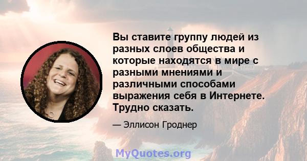 Вы ставите группу людей из разных слоев общества и которые находятся в мире с разными мнениями и различными способами выражения себя в Интернете. Трудно сказать.