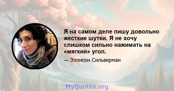 Я на самом деле пишу довольно жесткие шутки. Я не хочу слишком сильно нажимать на «мягкий» угол.