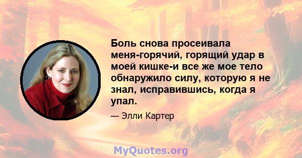 Боль снова просеивала меня-горячий, горящий удар в моей кишке-и все же мое тело обнаружило силу, которую я не знал, исправившись, когда я упал.