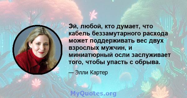 Эй, любой, кто думает, что кабель беззамутарного расхода может поддерживать вес двух взрослых мужчин, и миниатюрный осли заслуживает того, чтобы упасть с обрыва.