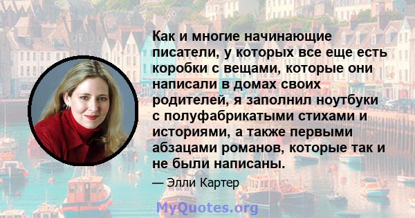 Как и многие начинающие писатели, у которых все еще есть коробки с вещами, которые они написали в домах своих родителей, я заполнил ноутбуки с полуфабрикатыми стихами и историями, а также первыми абзацами романов,