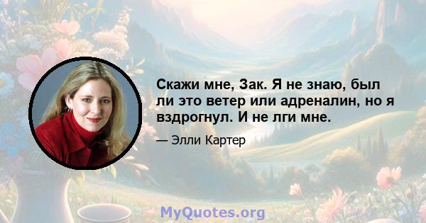 Скажи мне, Зак. Я не знаю, был ли это ветер или адреналин, но я вздрогнул. И не лги мне.