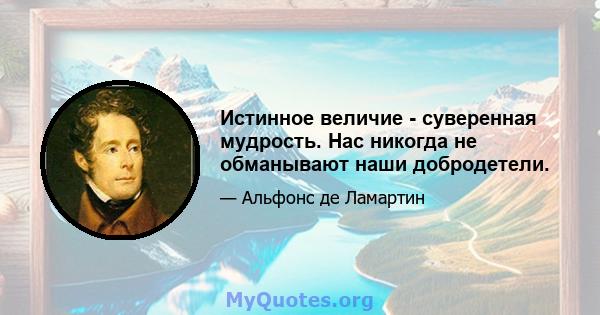 Истинное величие - суверенная мудрость. Нас никогда не обманывают наши добродетели.