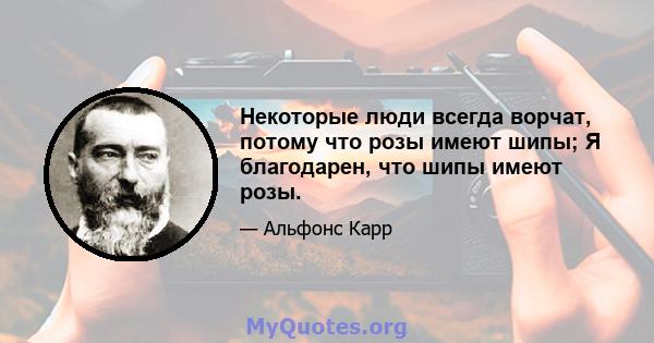 Некоторые люди всегда ворчат, потому что розы имеют шипы; Я благодарен, что шипы имеют розы.