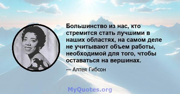 Большинство из нас, кто стремится стать лучшими в наших областях, на самом деле не учитывают объем работы, необходимой для того, чтобы оставаться на вершинах.