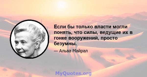 Если бы только власти могли понять, что силы, ведущие их в гонке вооружений, просто безумны.