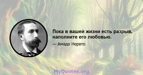 Пока в вашей жизни есть разрыв, наполните его любовью.