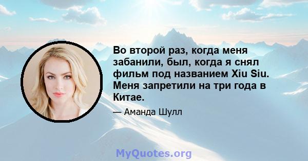 Во второй раз, когда меня забанили, был, когда я снял фильм под названием Xiu Siu. Меня запретили на три года в Китае.