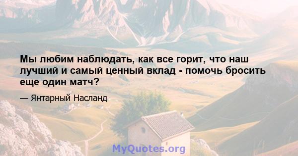 Мы любим наблюдать, как все горит, что наш лучший и самый ценный вклад - помочь бросить еще один матч?