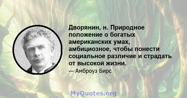 Дворянин, н. Природное положение о богатых американских умах, амбициозное, чтобы понести социальное различие и страдать от высокой жизни.