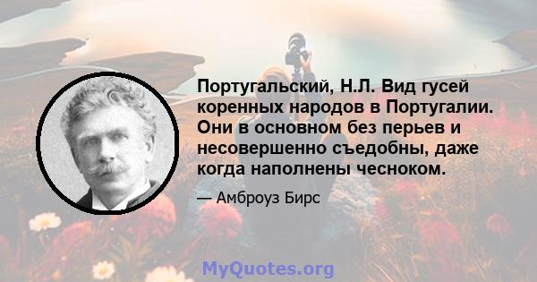 Португальский, Н.Л. Вид гусей коренных народов в Португалии. Они в основном без перьев и несовершенно съедобны, даже когда наполнены чесноком.