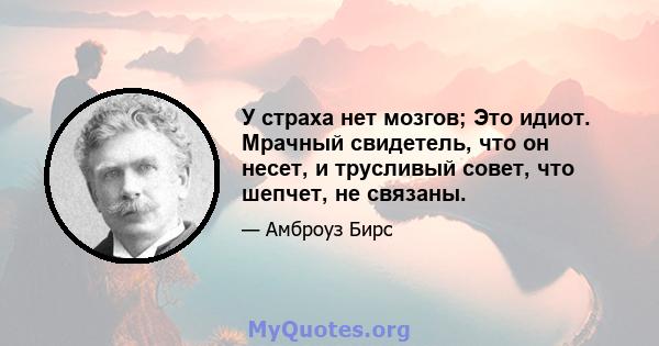 У страха нет мозгов; Это идиот. Мрачный свидетель, что он несет, и трусливый совет, что шепчет, не связаны.