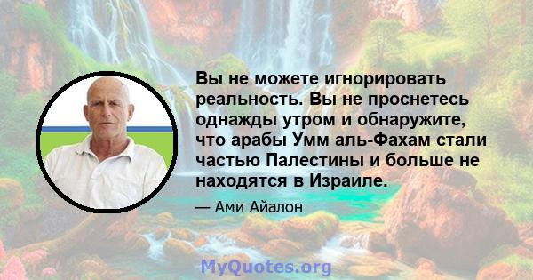 Вы не можете игнорировать реальность. Вы не проснетесь однажды утром и обнаружите, что арабы Умм аль-Фахам стали частью Палестины и больше не находятся в Израиле.