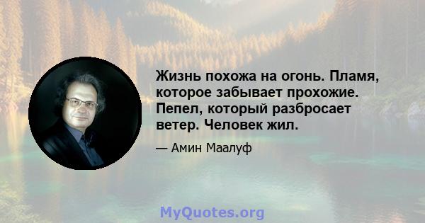 Жизнь похожа на огонь. Пламя, которое забывает прохожие. Пепел, который разбросает ветер. Человек жил.