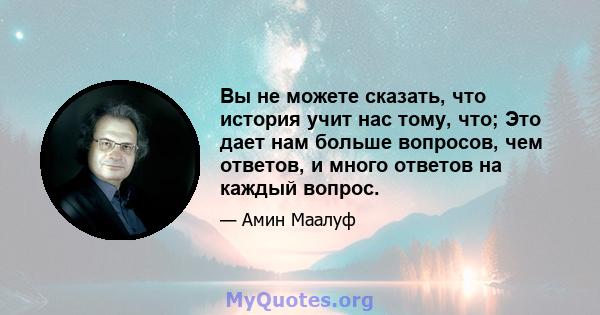 Вы не можете сказать, что история учит нас тому, что; Это дает нам больше вопросов, чем ответов, и много ответов на каждый вопрос.