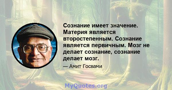 Сознание имеет значение. Материя является второстепенным. Сознание является первичным. Мозг не делает сознание, сознание делает мозг.