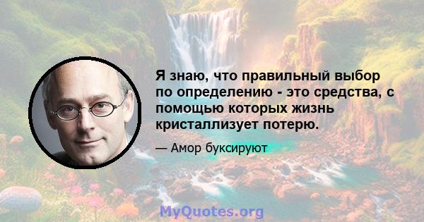 Я знаю, что правильный выбор по определению - это средства, с помощью которых жизнь кристаллизует потерю.