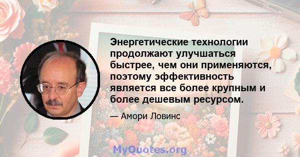 Энергетические технологии продолжают улучшаться быстрее, чем они применяются, поэтому эффективность является все более крупным и более дешевым ресурсом.