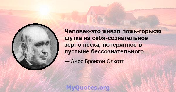 Человек-это живая ложь-горькая шутка на себя-сознательное зерно песка, потерянное в пустыне бессознательного.