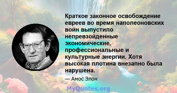 Краткое законное освобождение евреев во время наполеоновских войн выпустило непревзойденные экономические, профессиональные и культурные энергии. Хотя высокая плотина внезапно была нарушена.