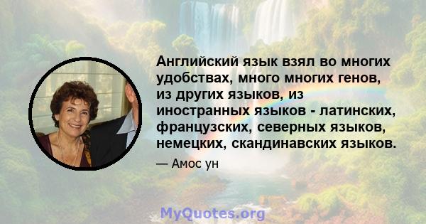 Английский язык взял во многих удобствах, много многих генов, из других языков, из иностранных языков - латинских, французских, северных языков, немецких, скандинавских языков.