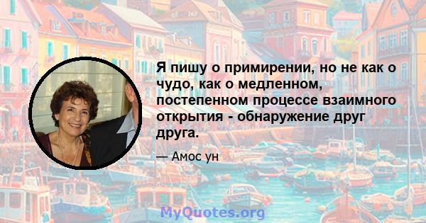 Я пишу о примирении, но не как о чудо, как о медленном, постепенном процессе взаимного открытия - обнаружение друг друга.