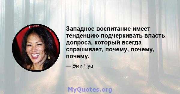 Западное воспитание имеет тенденцию подчеркивать власть допроса, который всегда спрашивает, почему, почему, почему.