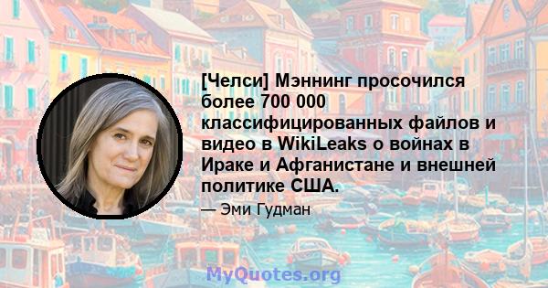 [Челси] Мэннинг просочился более 700 000 классифицированных файлов и видео в WikiLeaks о войнах в Ираке и Афганистане и внешней политике США.