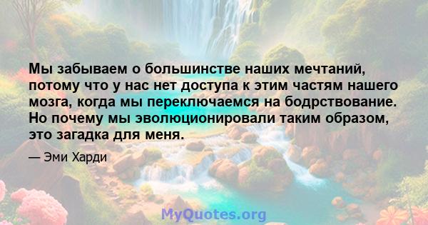 Мы забываем о большинстве наших мечтаний, потому что у нас нет доступа к этим частям нашего мозга, когда мы переключаемся на бодрствование. Но почему мы эволюционировали таким образом, это загадка для меня.