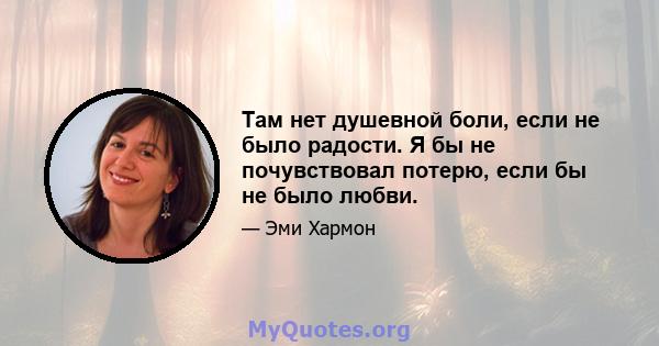 Там нет душевной боли, если не было радости. Я бы не почувствовал потерю, если бы не было любви.