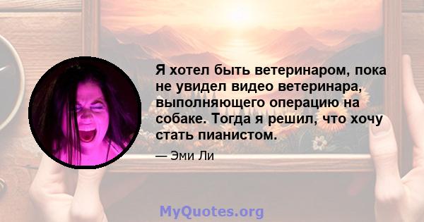 Я хотел быть ветеринаром, пока не увидел видео ветеринара, выполняющего операцию на собаке. Тогда я решил, что хочу стать пианистом.