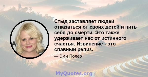 Стыд заставляет людей отказаться от своих детей и пить себя до смерти. Это также удерживает нас от истинного счастья. Извинение - это славный релиз.