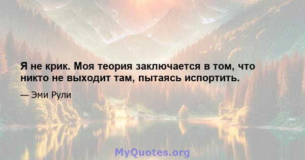 Я не крик. Моя теория заключается в том, что никто не выходит там, пытаясь испортить.