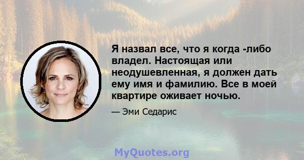 Я назвал все, что я когда -либо владел. Настоящая или неодушевленная, я должен дать ему имя и фамилию. Все в моей квартире оживает ночью.