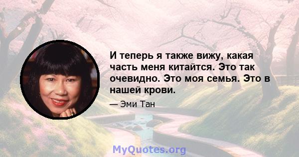 И теперь я также вижу, какая часть меня китайтся. Это так очевидно. Это моя семья. Это в нашей крови.