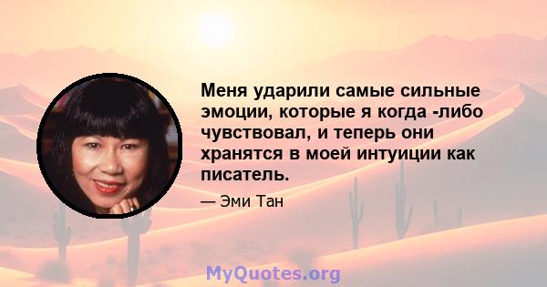 Меня ударили самые сильные эмоции, которые я когда -либо чувствовал, и теперь они хранятся в моей интуиции как писатель.