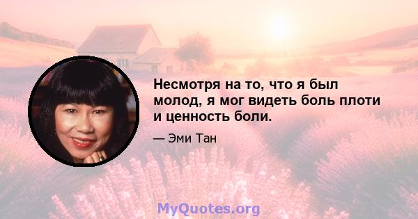 Несмотря на то, что я был молод, я мог видеть боль плоти и ценность боли.