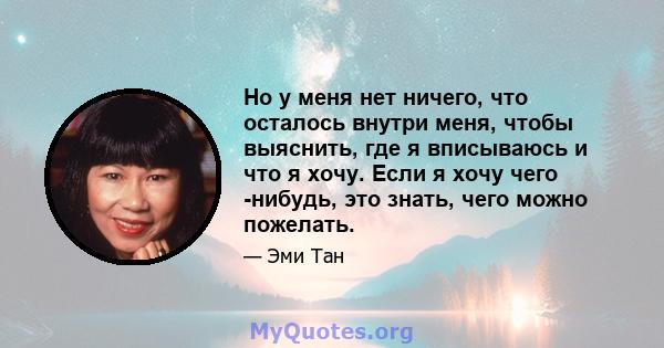 Но у меня нет ничего, что осталось внутри меня, чтобы выяснить, где я вписываюсь и что я хочу. Если я хочу чего -нибудь, это знать, чего можно пожелать.