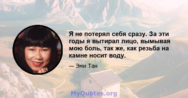 Я не потерял себя сразу. За эти годы я вытирал лицо, вымывая мою боль, так же, как резьба на камне носит воду.