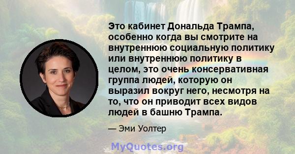 Это кабинет Дональда Трампа, особенно когда вы смотрите на внутреннюю социальную политику или внутреннюю политику в целом, это очень консервативная группа людей, которую он выразил вокруг него, несмотря на то, что он