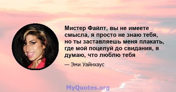 Мистер Файлт, вы не имеете смысла, я просто не знаю тебя, но ты заставляешь меня плакать, где мой поцелуй до свидания, я думаю, что люблю тебя