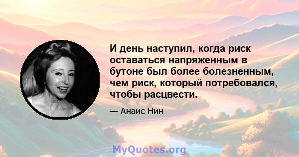 И день наступил, когда риск оставаться напряженным в бутоне был более болезненным, чем риск, который потребовался, чтобы расцвести.