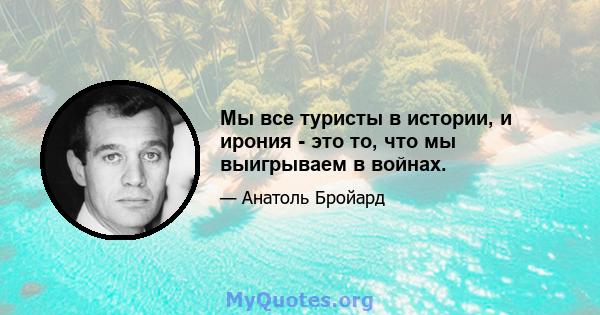 Мы все туристы в истории, и ирония - это то, что мы выигрываем в войнах.