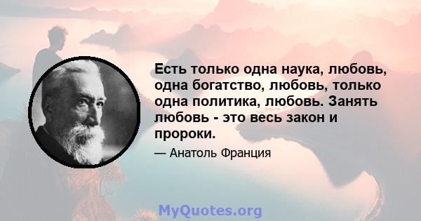 Есть только одна наука, любовь, одна богатство, любовь, только одна политика, любовь. Занять любовь - это весь закон и пророки.